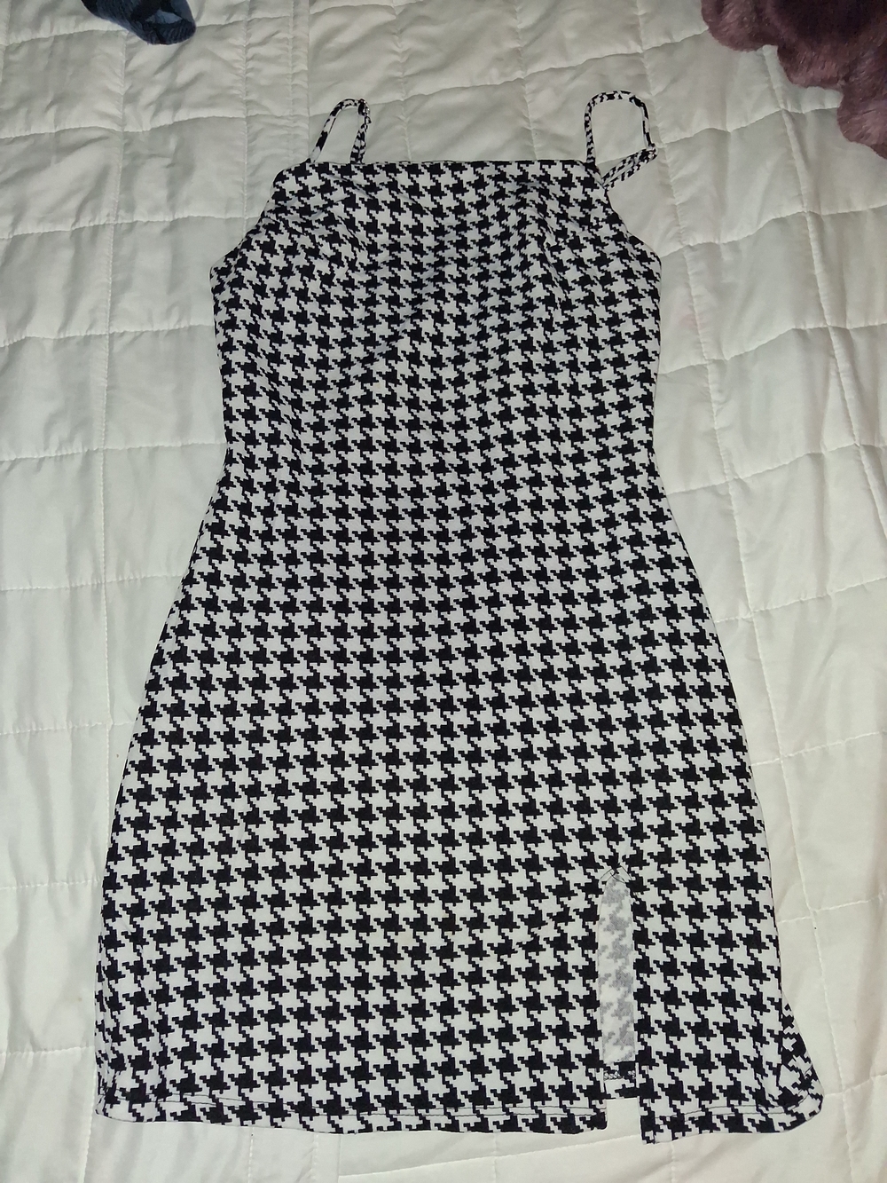 Better Be Black and White Houndstooth Mini Slip Dress